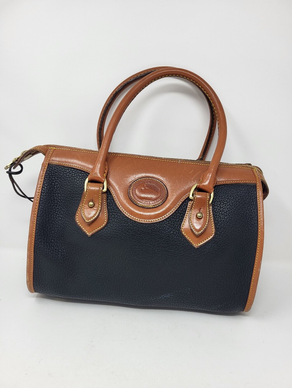 Vintage Dooney & Bourke Leather Handbag Purse British Tan and Black All Weather